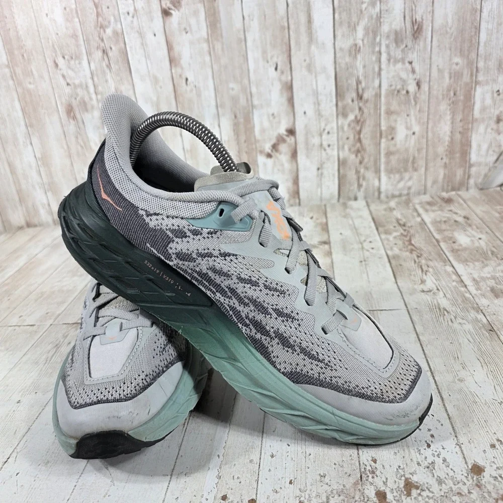 Hoka Speedgoat 5 Womens Trail Running Shoes Grey Green Peach Vibram Size 9B